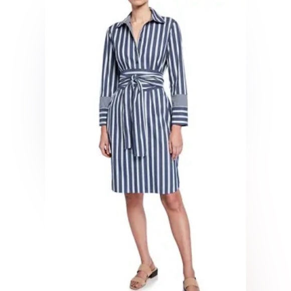 Lafayette 148 New York Dresses & Skirts - Lafayette 148 Fabiola Twilight Dungaree Blue Stripe Long Sleeve Belted Shirtdres